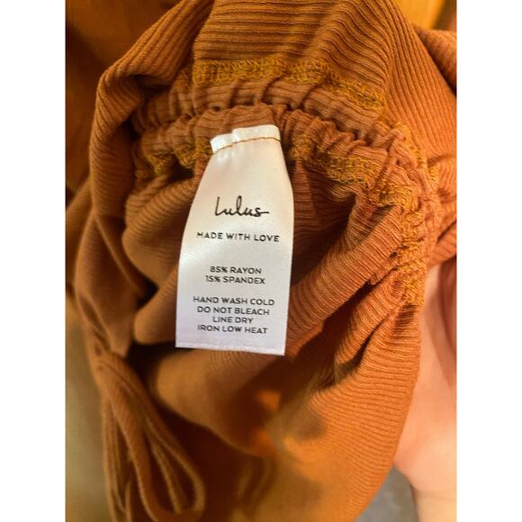 Lulus Rust Orange Ribbed Drawstring Bodycon Mini Dress - Picture 8 of 8